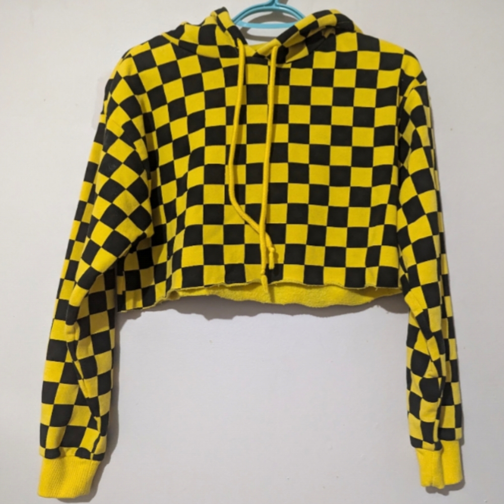 Forever 21 Checkered Cropped Hoodie Shirt Size S EUC